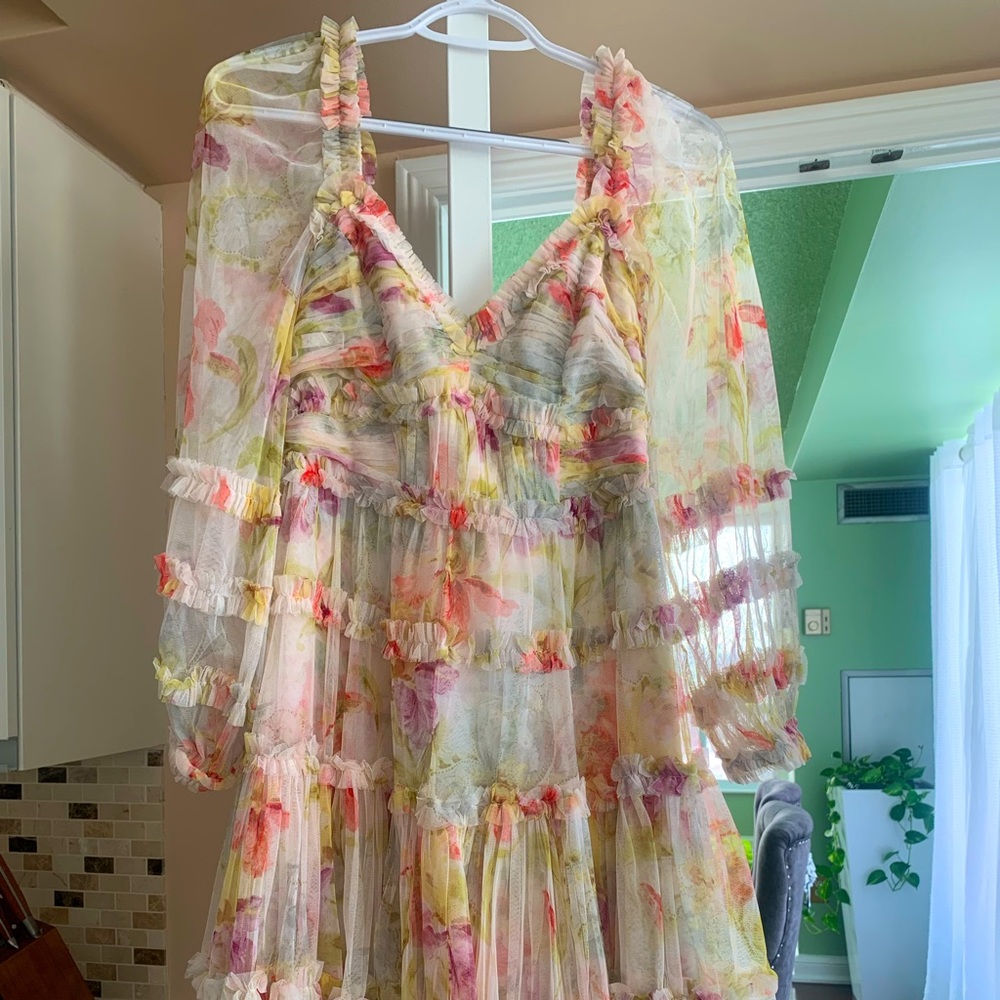 Needle & Thread Iris Bloom Ruffled Tulle Mini Dress